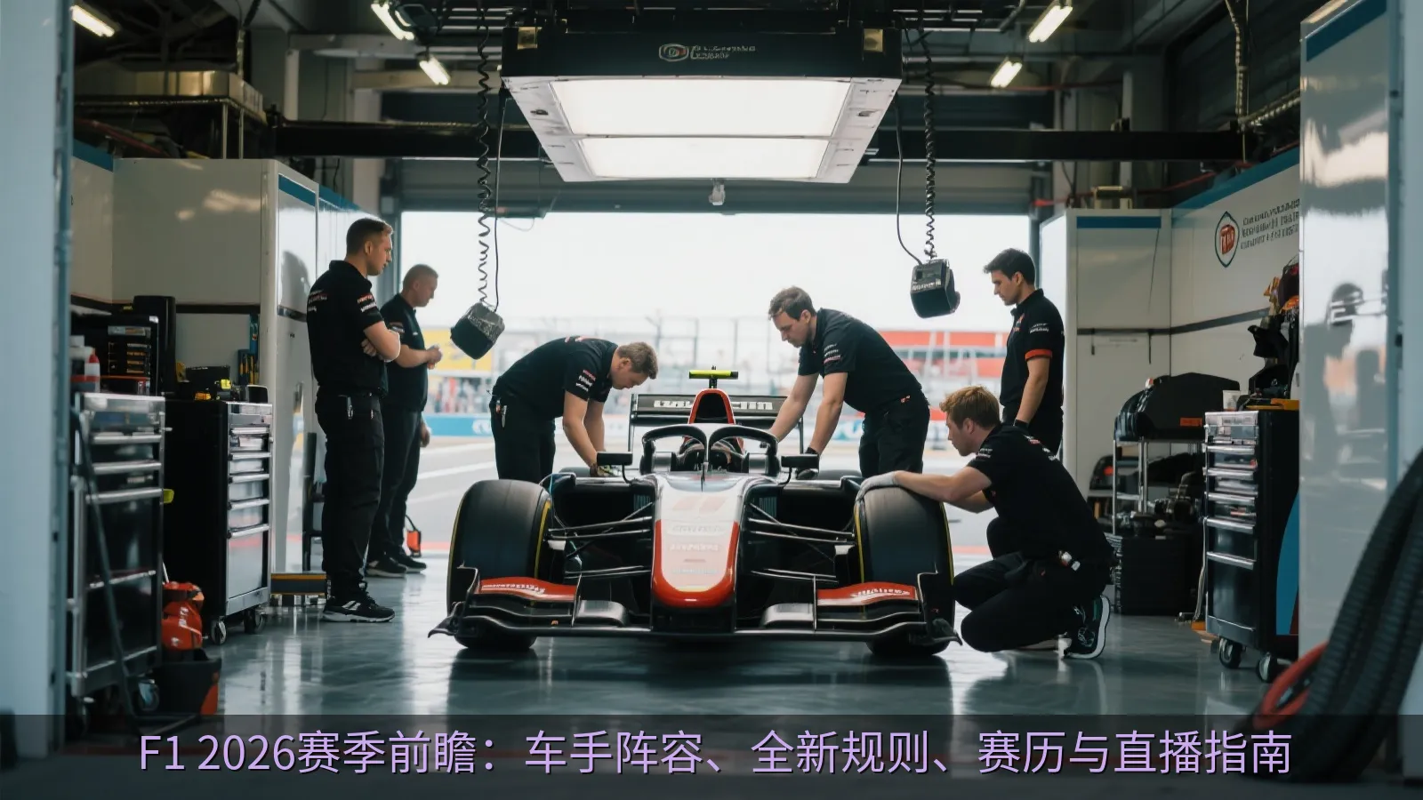 赛车维修区内技师准备单座赛车